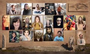 Collage of portraits of BA Symposium student artists and Professor Matt Jenkins